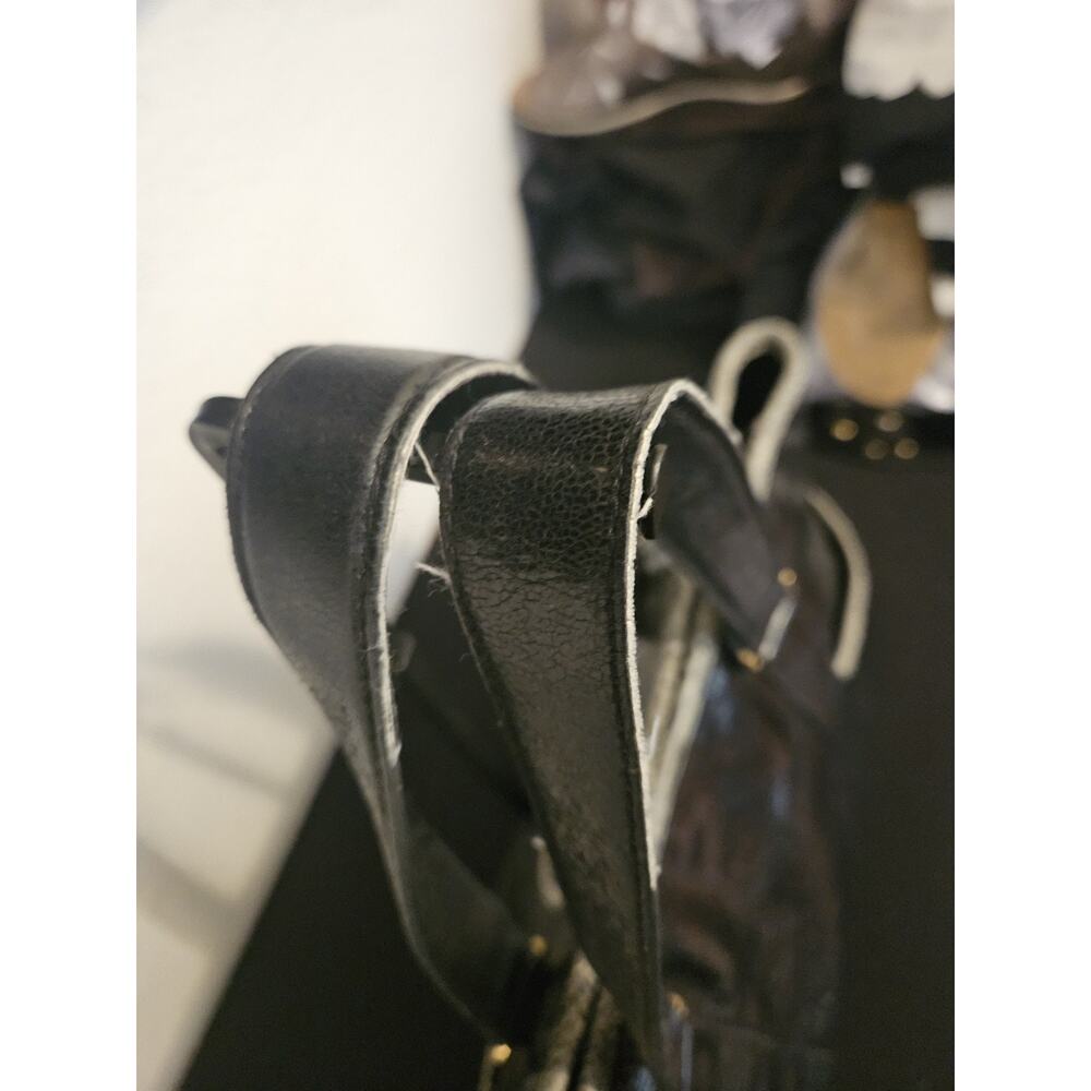 Tory Burch Shiny Black Crinkled Leather Vertical Tote Bag 14x13x4 - Picture 12 of 16